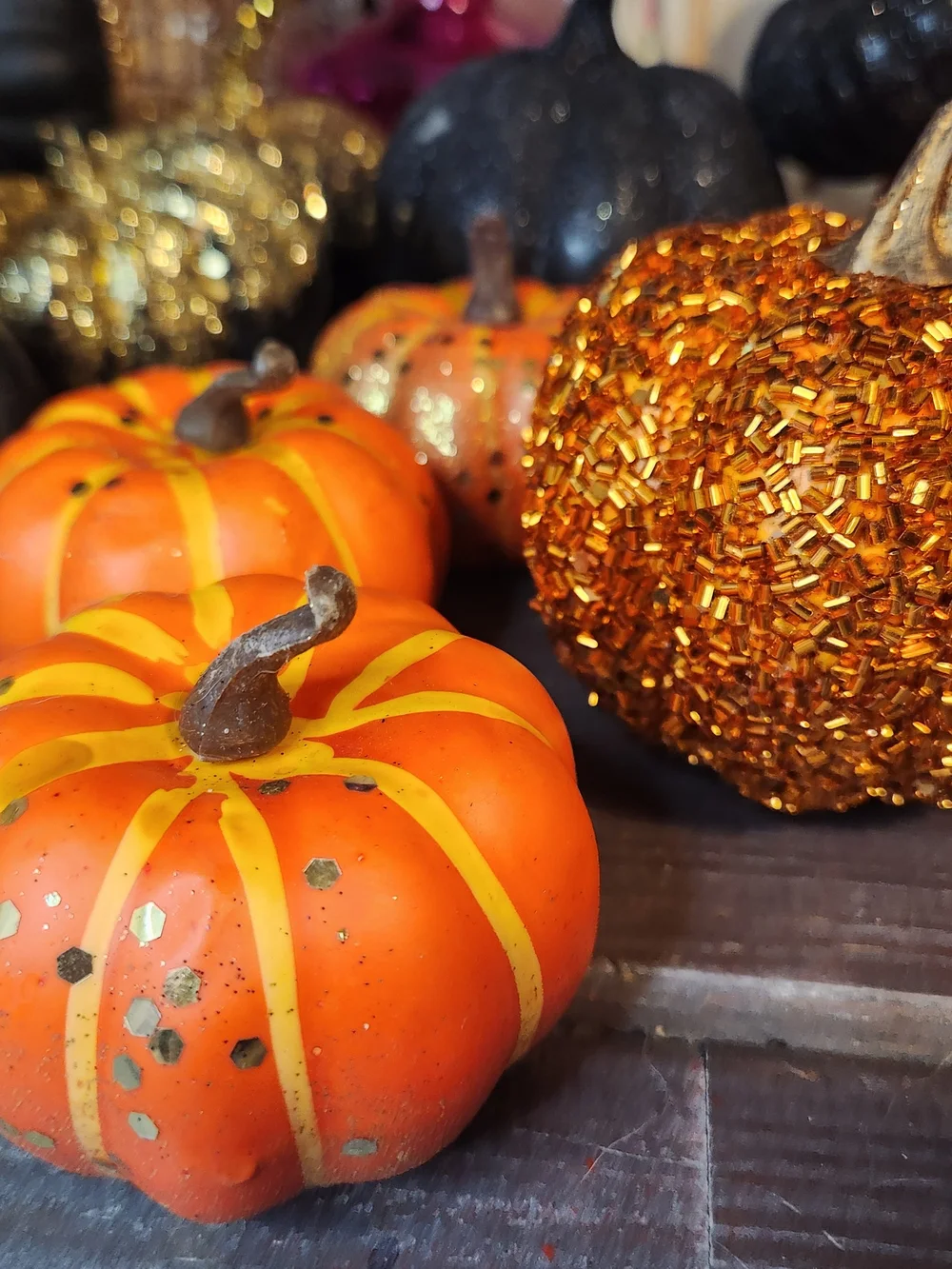 Fall Halloween Decor Pumpkins Gold, Black, Orange, Red, 22 Pumpkins Variety